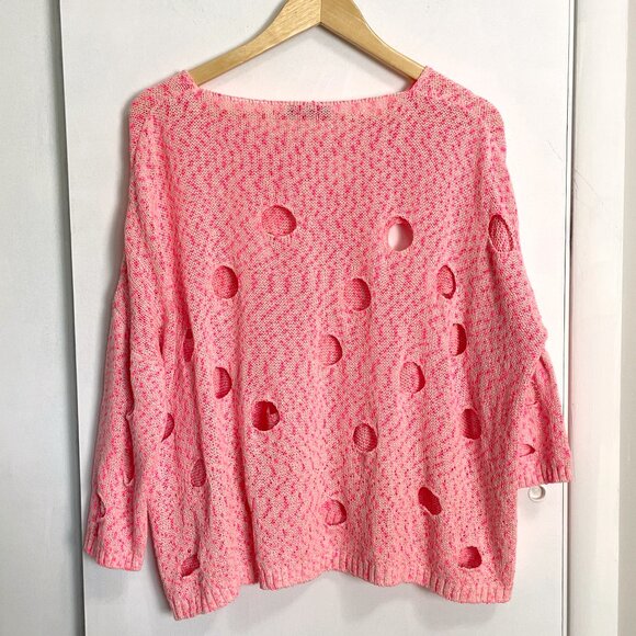 French Kyss 3/4 sleeve holey crew - size L - Picture 2 of 7